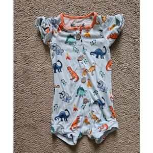Free Birdies Dinosaur Bamboo Romper 3-6M Blue Orange Short Sleeve Zip